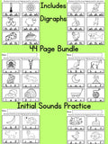 Beginning Sounds Worksheets Bundle 44 Pages Phonological Awareness Activities Initial Sound Digraphs Cutting & Gluing Coloring