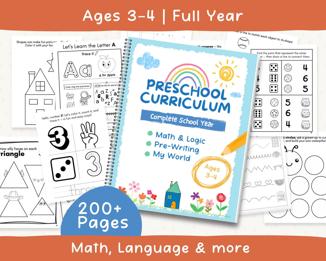 Back to School Bundle for Ages 3-4 | Preschool Curriculum Worksheets | Homeschool Pre-K Printables | ABC, Writing & Counting Activities