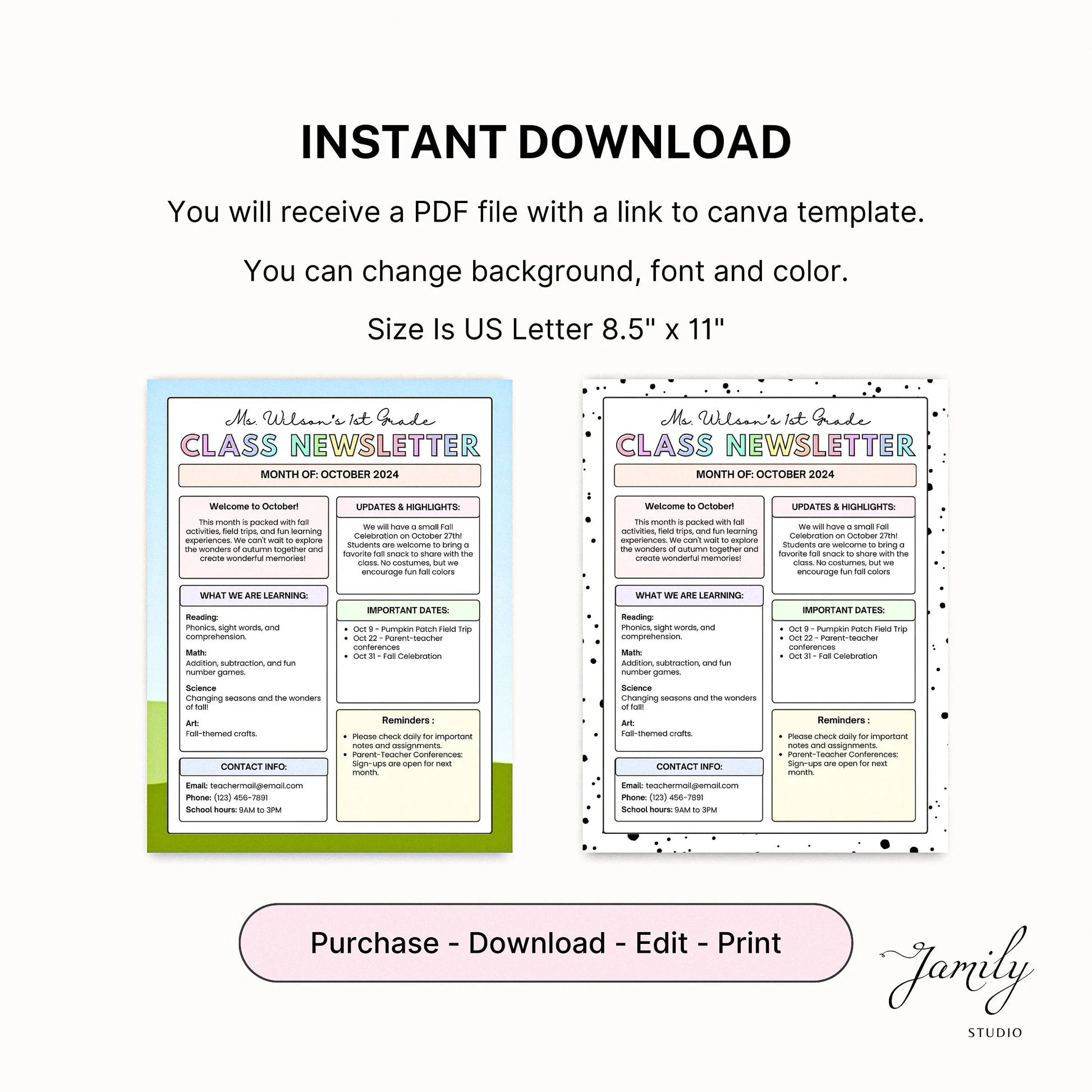 Editable Classroom Newsletter Template Printable Teachers Letter School Newsletter Elementary Preschool Kindergarten Retro Rainbow Classroom