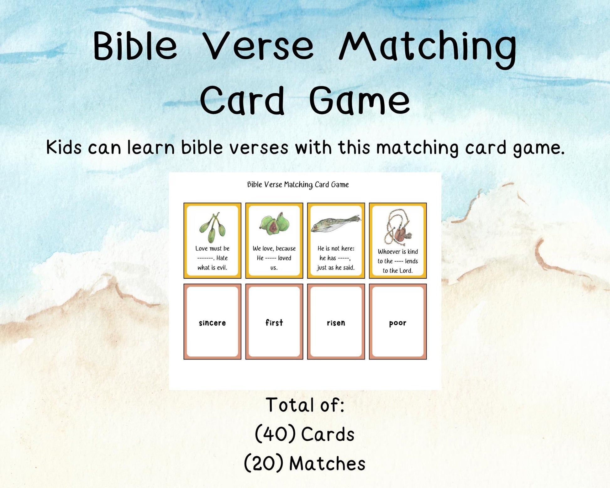 Bible Verse Matching Card Game, Kids Bible Verses Activity, VBS Printables, Sunday School Bible Verse Learning, Kids Bible Games