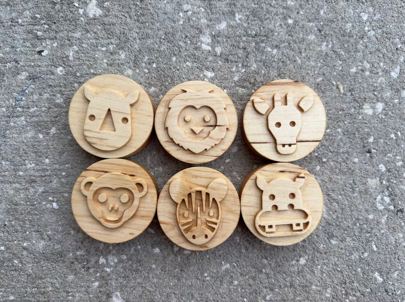SAFARI ANIMALS maple wood playdough Stamp Set Chunky crafts kids toddlers stampers wooden playdoh play dough homeschool Montessori toy