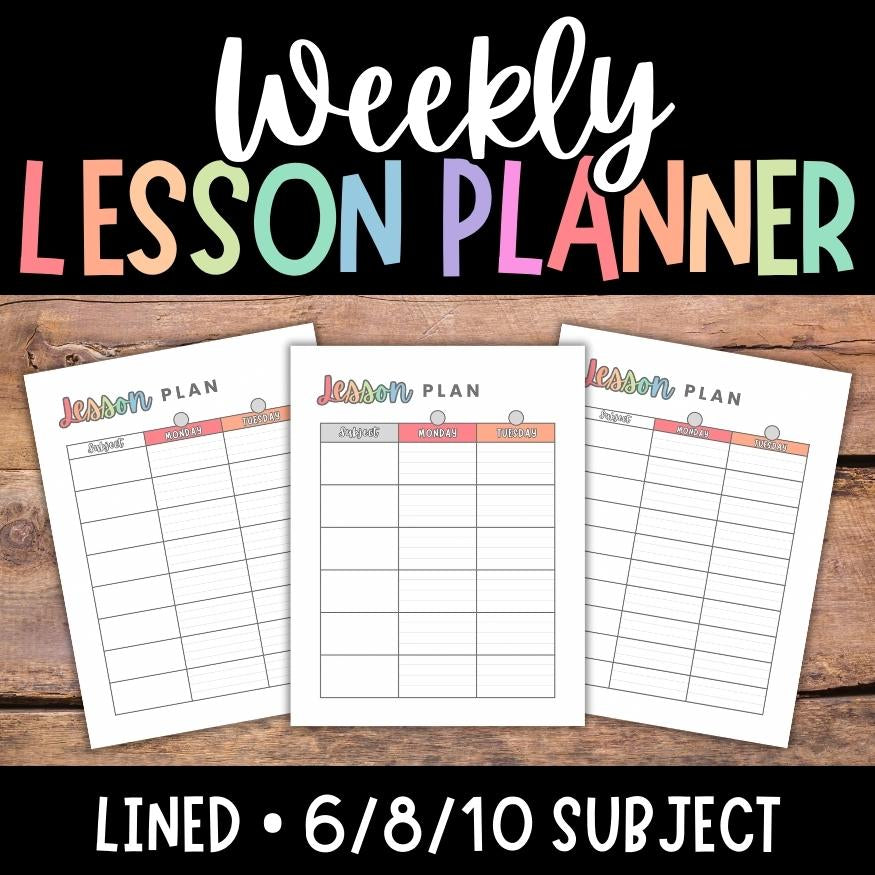 Weekly Lesson Planner Printable, Lined Teacher Planner, Teaching Plan Sheets, Class Planning Pages, Multiple Subject Planner, School Planner