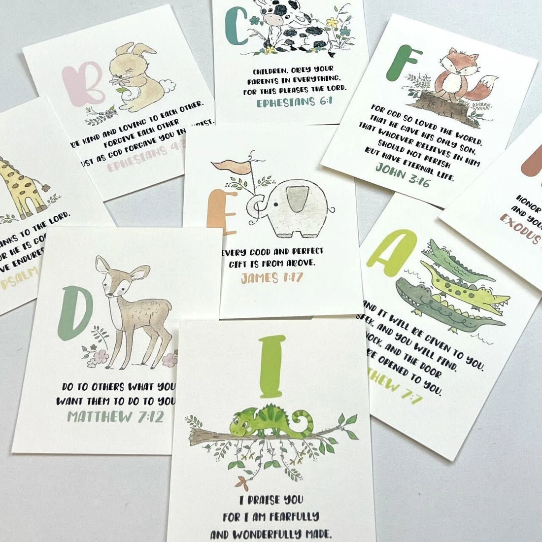 Scripture Alphabet Flash Cards, Bible Memory Verse Cards, ABC Preschool Cards Set, Homeschool ABC Set, Kids Easter Gift, Baptism Gift
