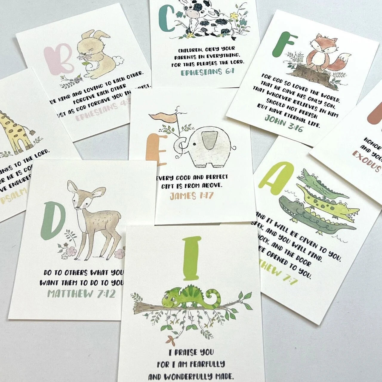 Scripture Alphabet Flash Cards, Bible Memory Verse Cards, ABC Preschool Cards Set, Homeschool ABC Set, Kids Easter Gift, Baptism Gift