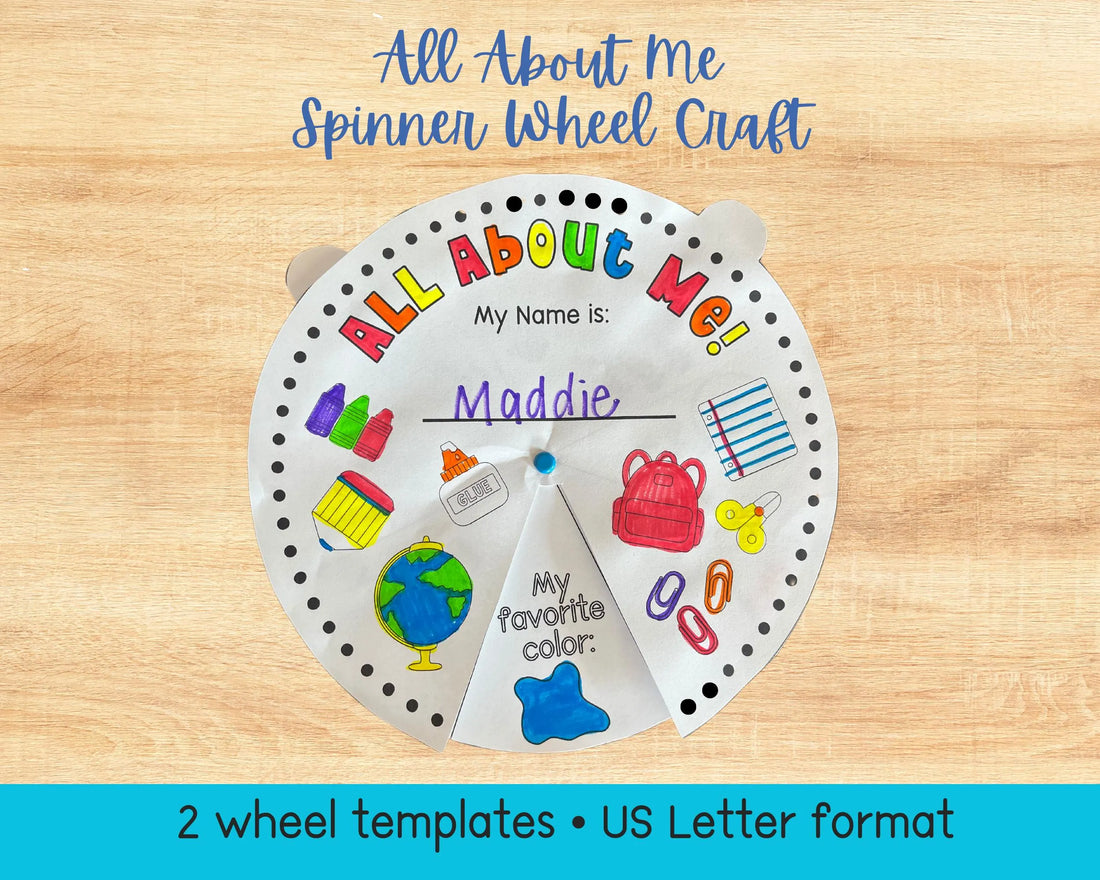 All About Me Spinner Wheel, Back to School Coloring Craft for Kids, First Day of School Activity
