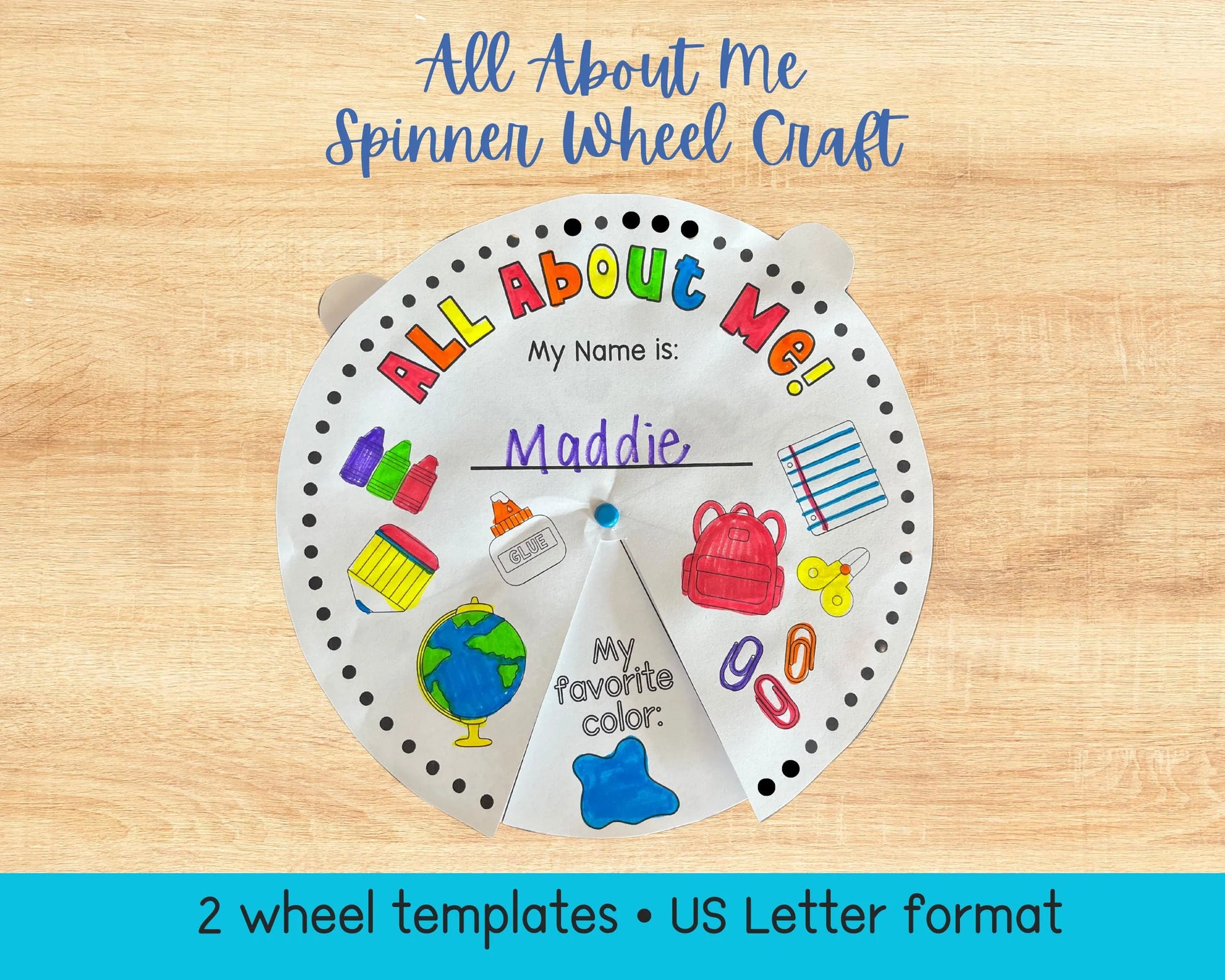 All About Me Spinner Wheel, Back to School Coloring Craft for Kids, First Day of School Activity
