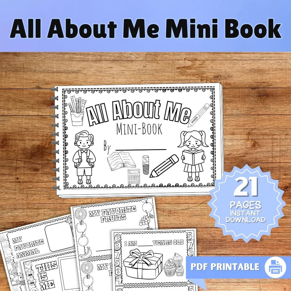 All About Me Printable Activity For Kids, Homeschool Printable, Coloring Keepsake, All About Me Minibook, Back to School Printable