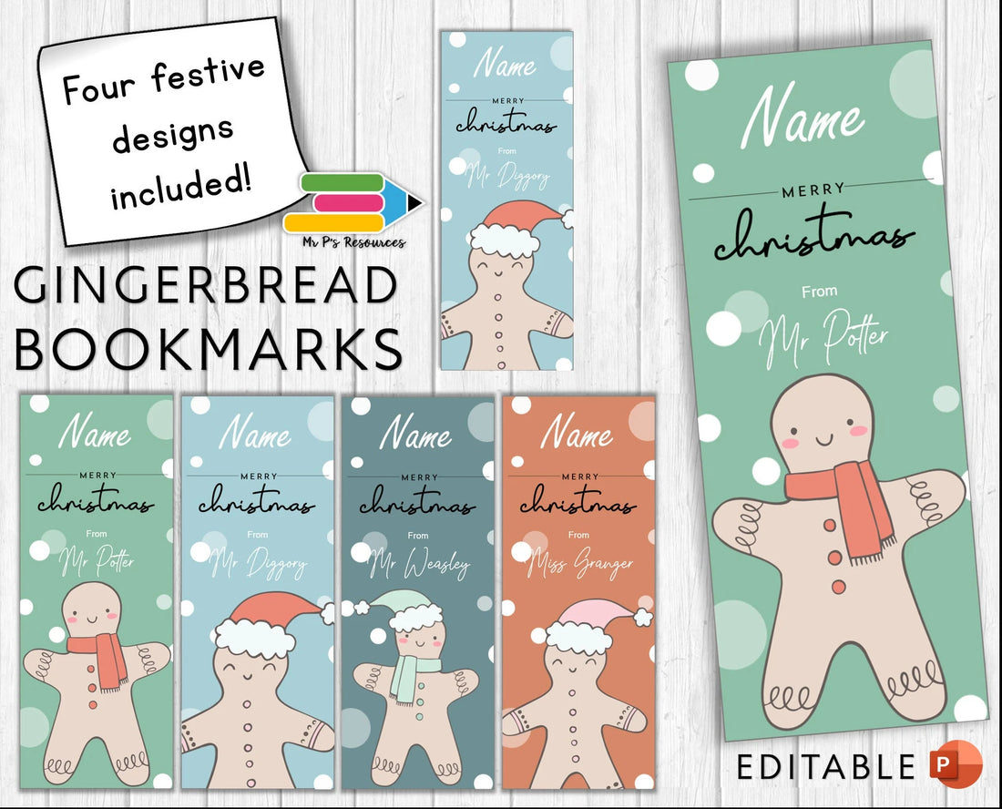 Editable Gingerbread Christmas Bookmarks