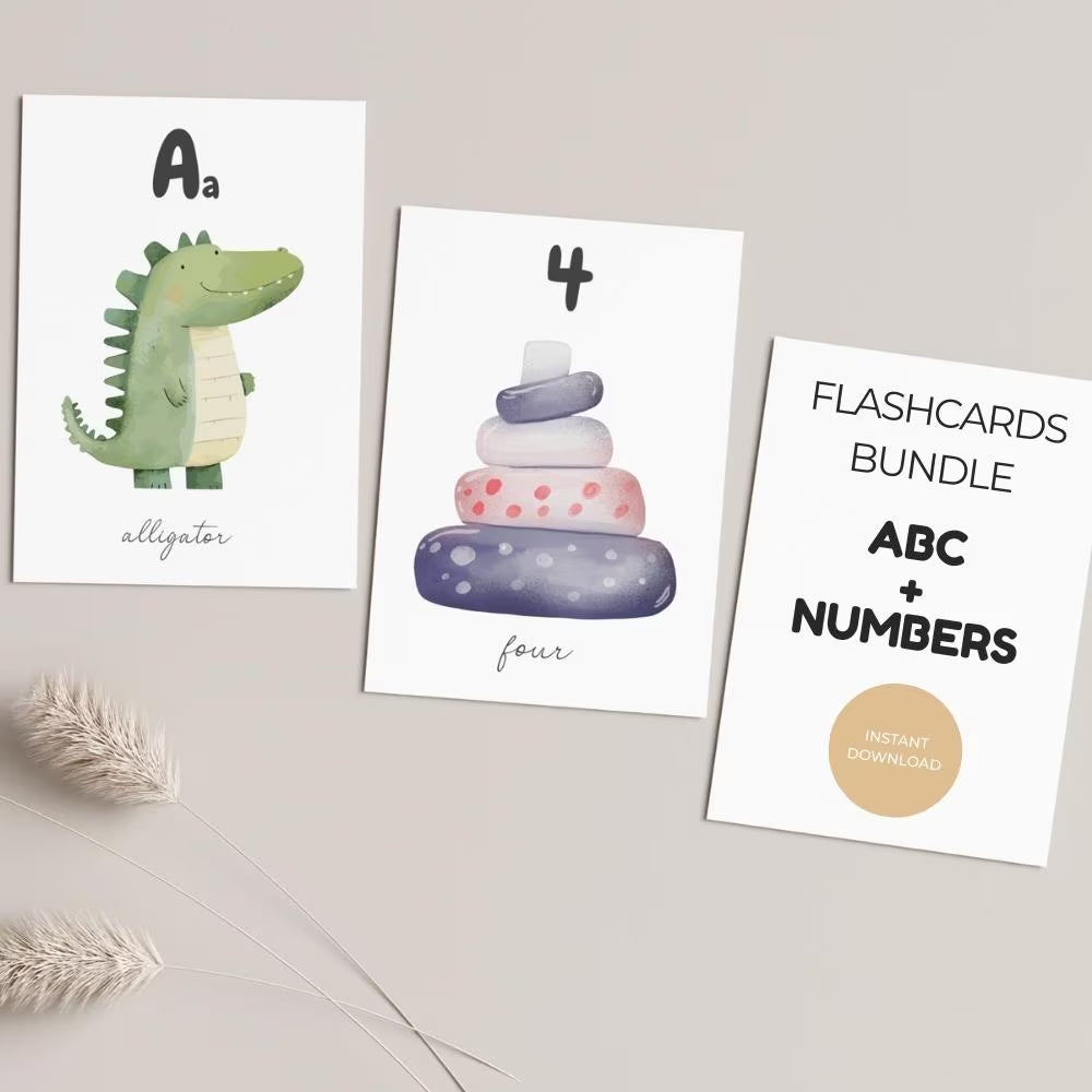 Montessori Flashcards Bundle | ABC Alphabet + Numbers 1–10 | Printable Preschool Learning Cards | Educational Kids Wall Decor