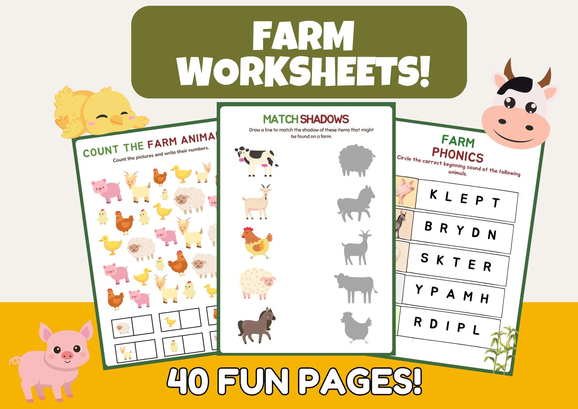 Farm Theme Worksheets for Preschool & Kindergarten – Printable Farm Animal Activities