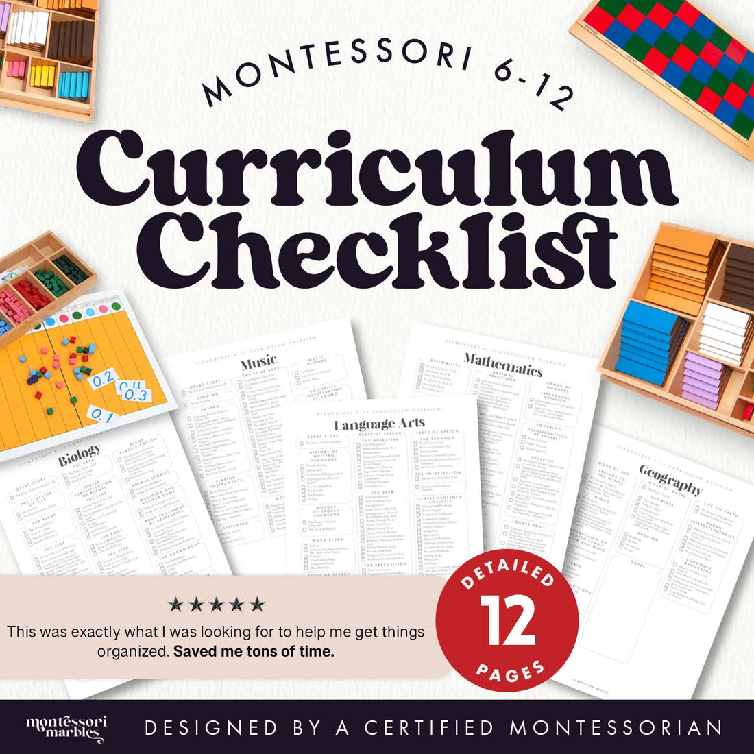 Montessori Elementary Curriculum Checklist | Homeschool Planning Guide | Educational Tracker Ages 6-12 | Teacher Parent Resource