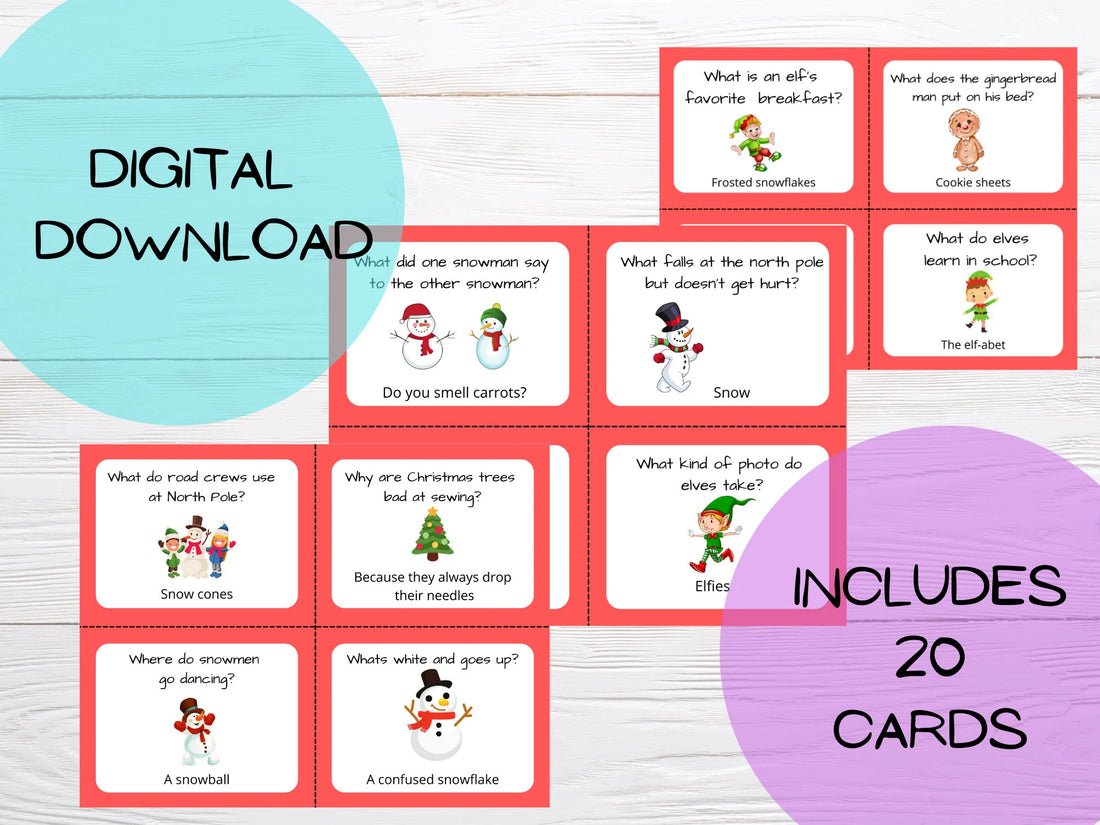 Christmas lunch box joke cards for kids, printable joke cards