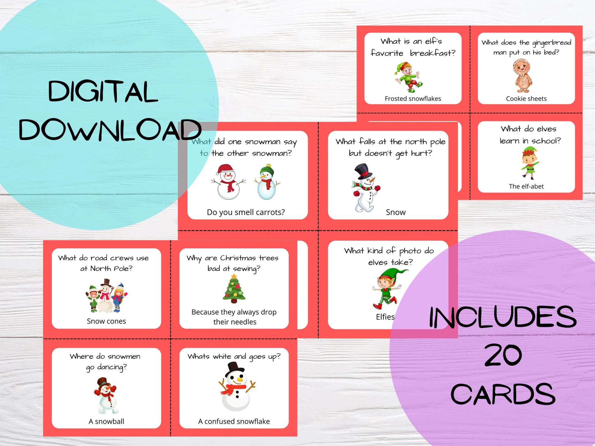 Christmas lunch box joke cards for kids, printable joke cards