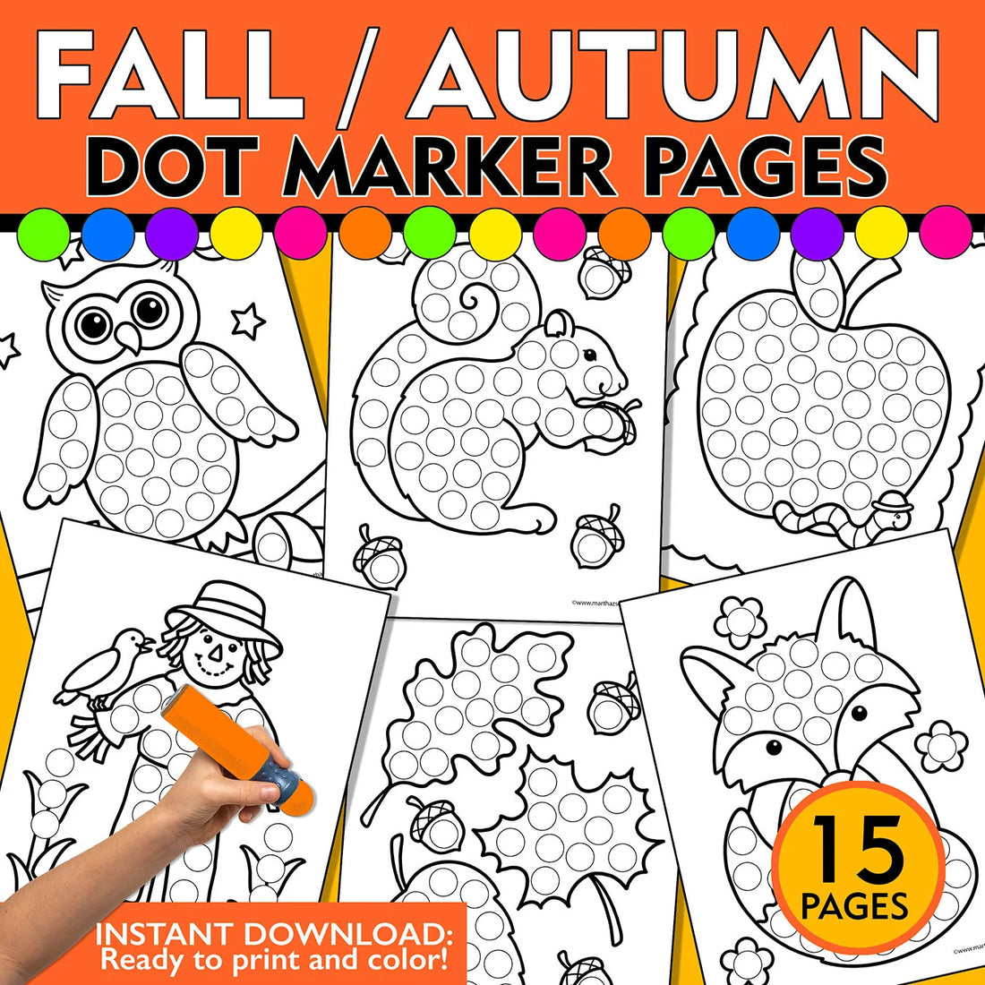 Fall Dot Marker Printable, Fall Do a Dot Activity, Dot Marker Coloring Pages, Fine Motor Activity, Preschool Skills, Fall Dot Marker Sheets