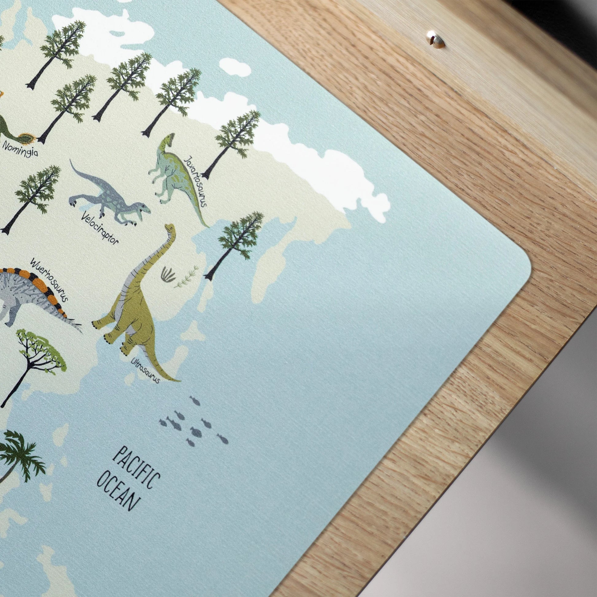 Children's desk pad dinosaur world map; washable