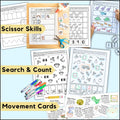 August Back to School Occupational Therapy Preschool Fine Motor Skills: OT Preschool Tracing, Scissor Skill, & Counting Worksheets For Kids
