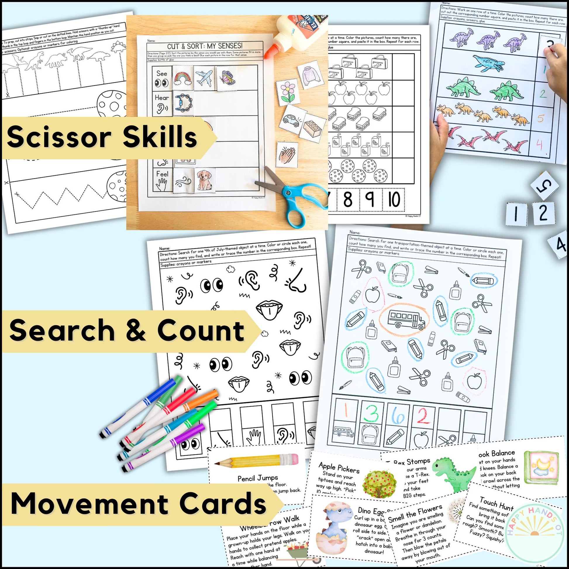 August Back to School Occupational Therapy Preschool Fine Motor Skills: OT Preschool Tracing, Scissor Skill, & Counting Worksheets For Kids