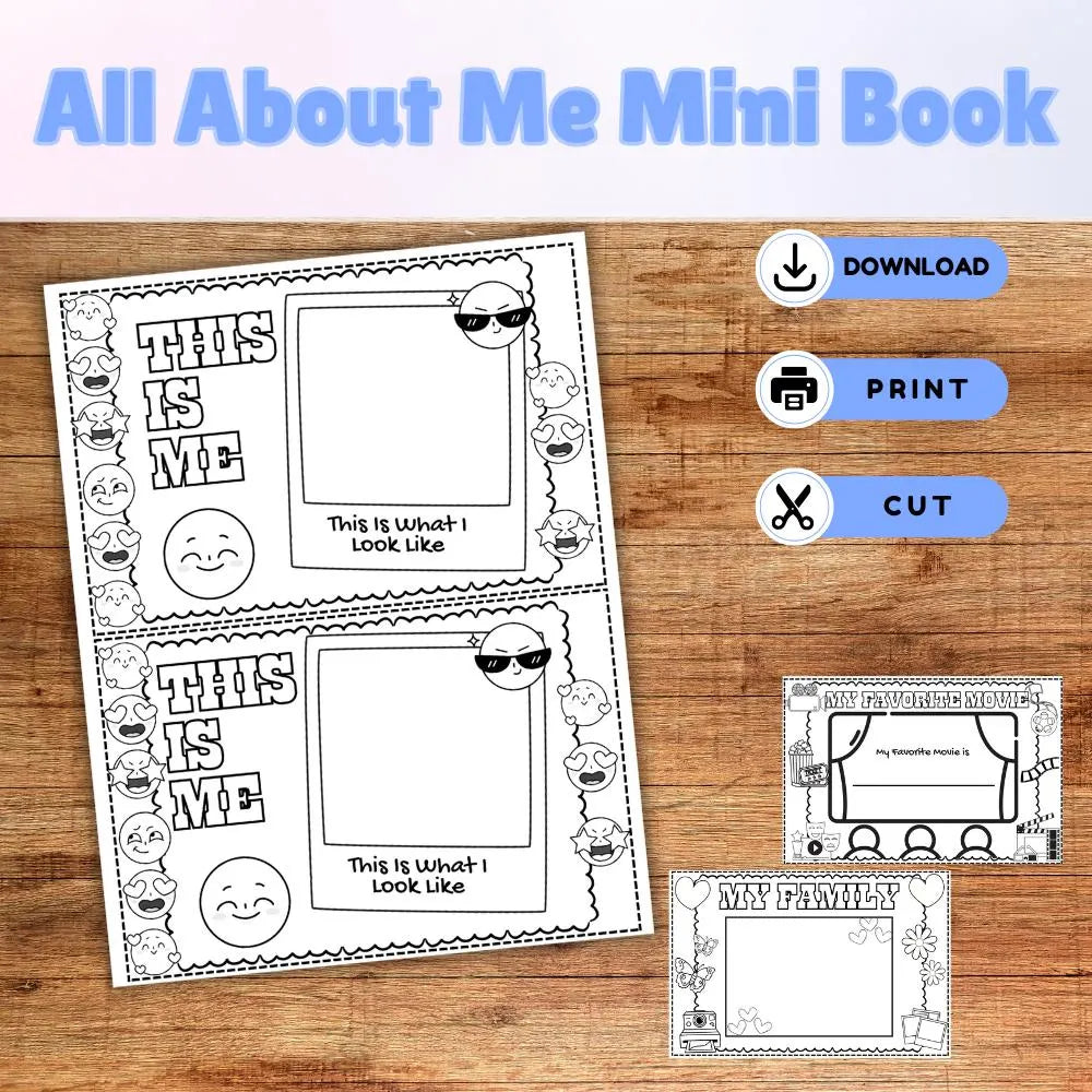 All About Me Printable Activity For Kids, Homeschool Printable, Coloring Keepsake, All About Me Minibook, Back to School Printable