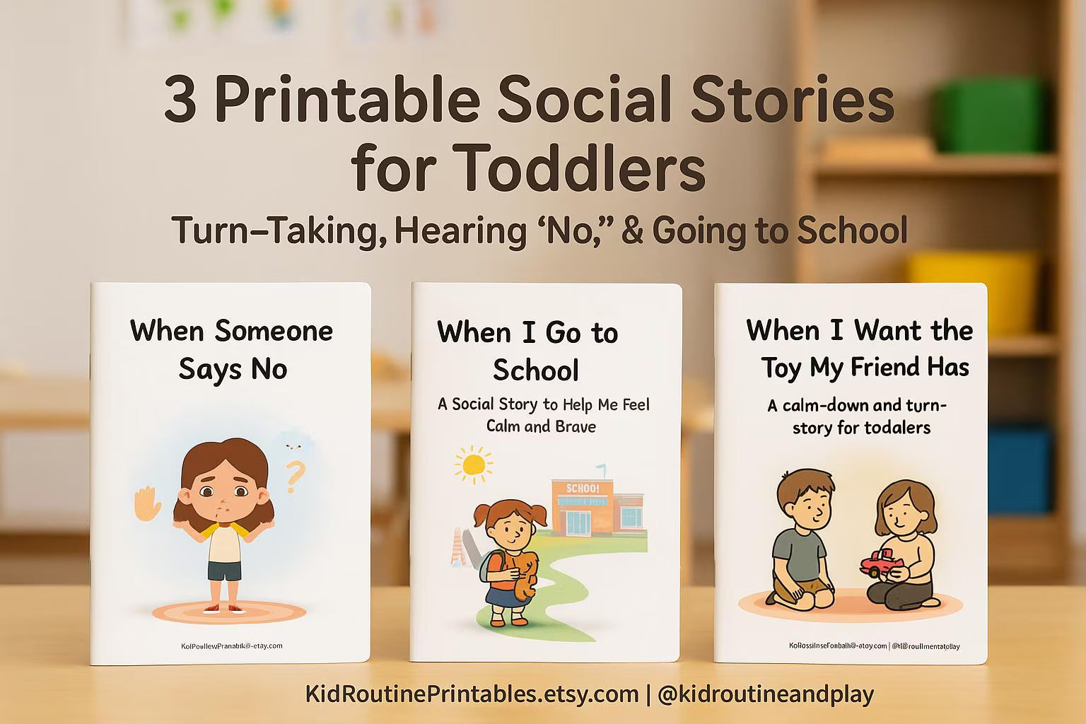 Social Story Bundle for Toddlers – Sharing, School Transitions & Hearing No | Autism-Friendly Printable Stories + Bonus Sharing Poster
