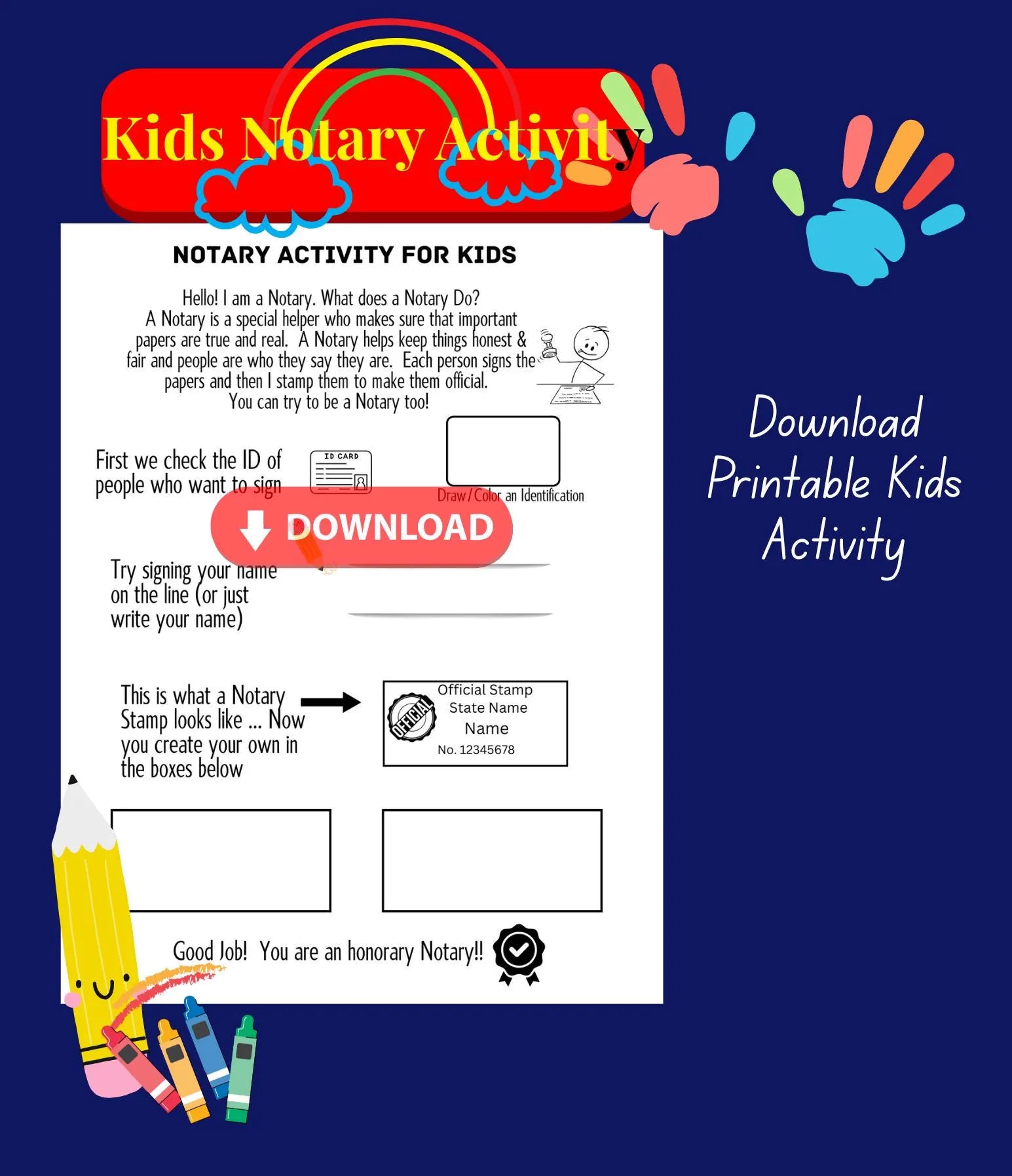 Notary Kids Activity | Notary Flyer Template | Editable Worksheet | Kids Coloring Page | Youth Learning Activity | Notary Worksheet