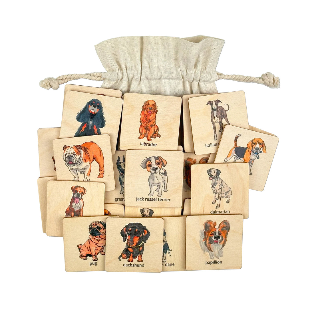 Montessori Wooden Dog Breeds Memory Game | Dogs Matching Cards For Homeschool | Stocking Stuffer | Toddler Gift | Develops Motor Skills Toy
