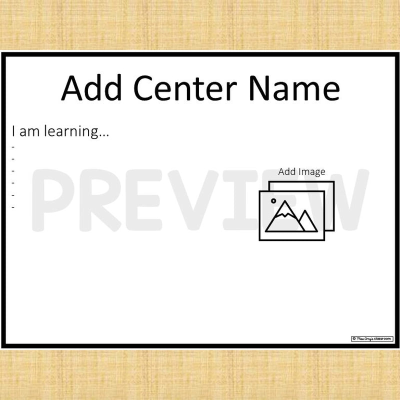 Editable Center Signs With Learning Objectives and Images | Preschool, Pre-K, Kindergarten, Daycare & Early Education Center Signs