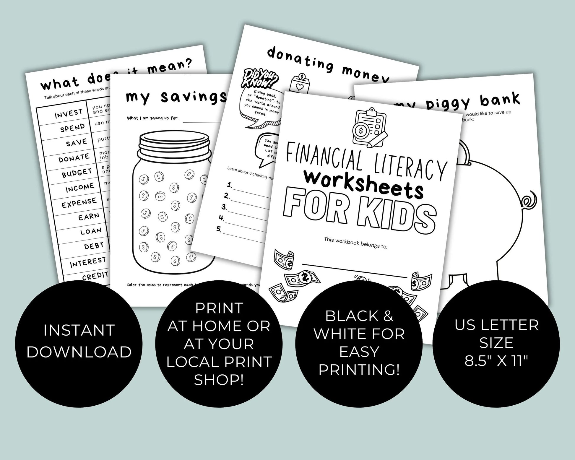 Financial Literacy Workbook for Kids, Teach Learn About Money Printable Activities for Kids, Classroom Money Activity, Allowance Tracker Kid