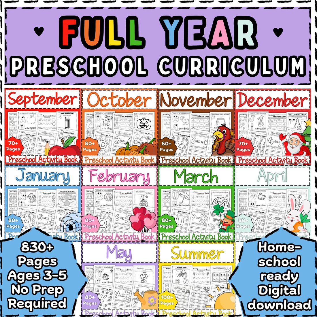 Full Year Preschool Activity Workbooks Age 3-5, Preschool Curriculum, Preschool Worksheets, Homeschool Preschool, Learning, Pre-K Activities