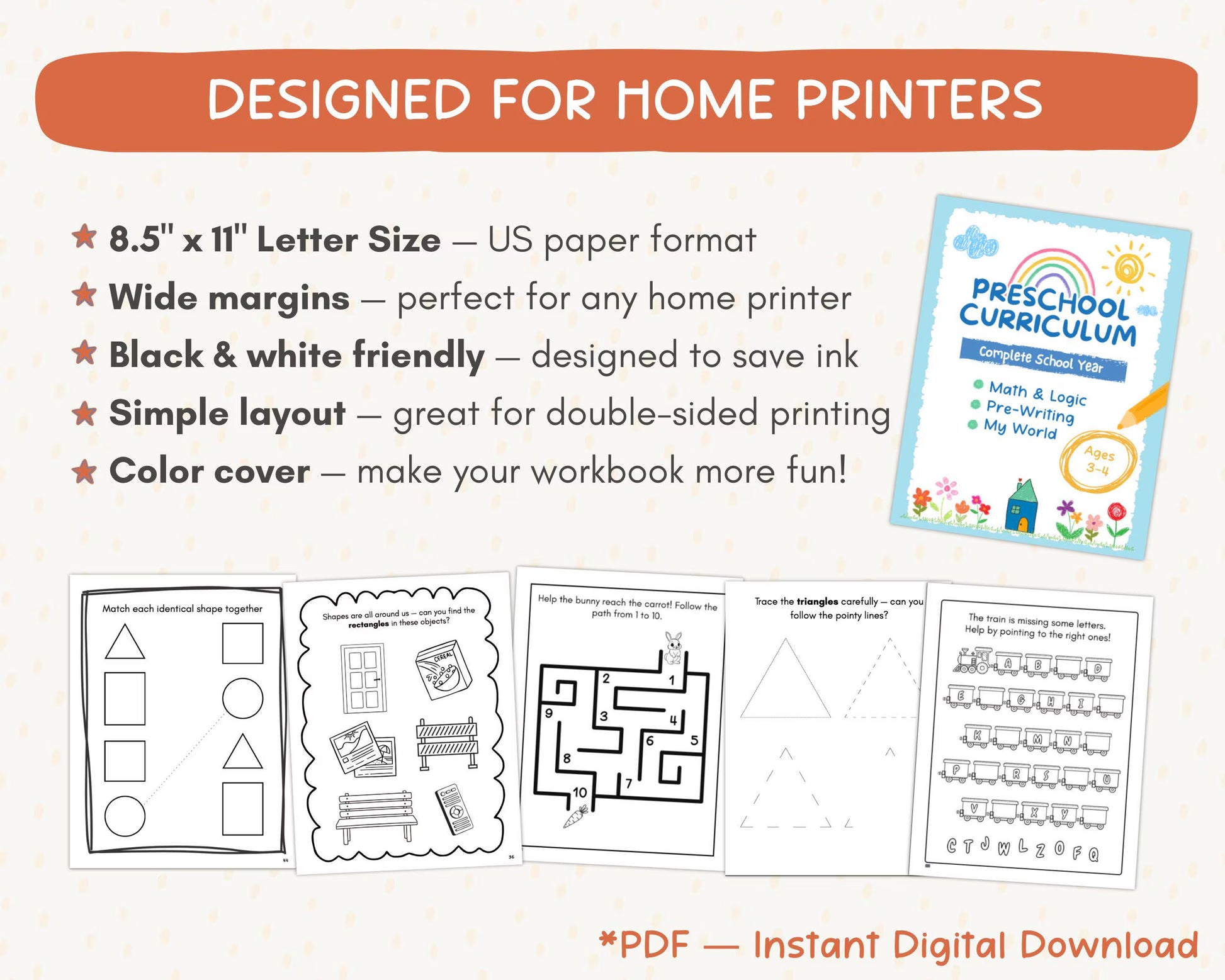 Back to School Bundle for Ages 3-4 | Preschool Curriculum Worksheets | Homeschool Pre-K Printables | ABC, Writing & Counting Activities