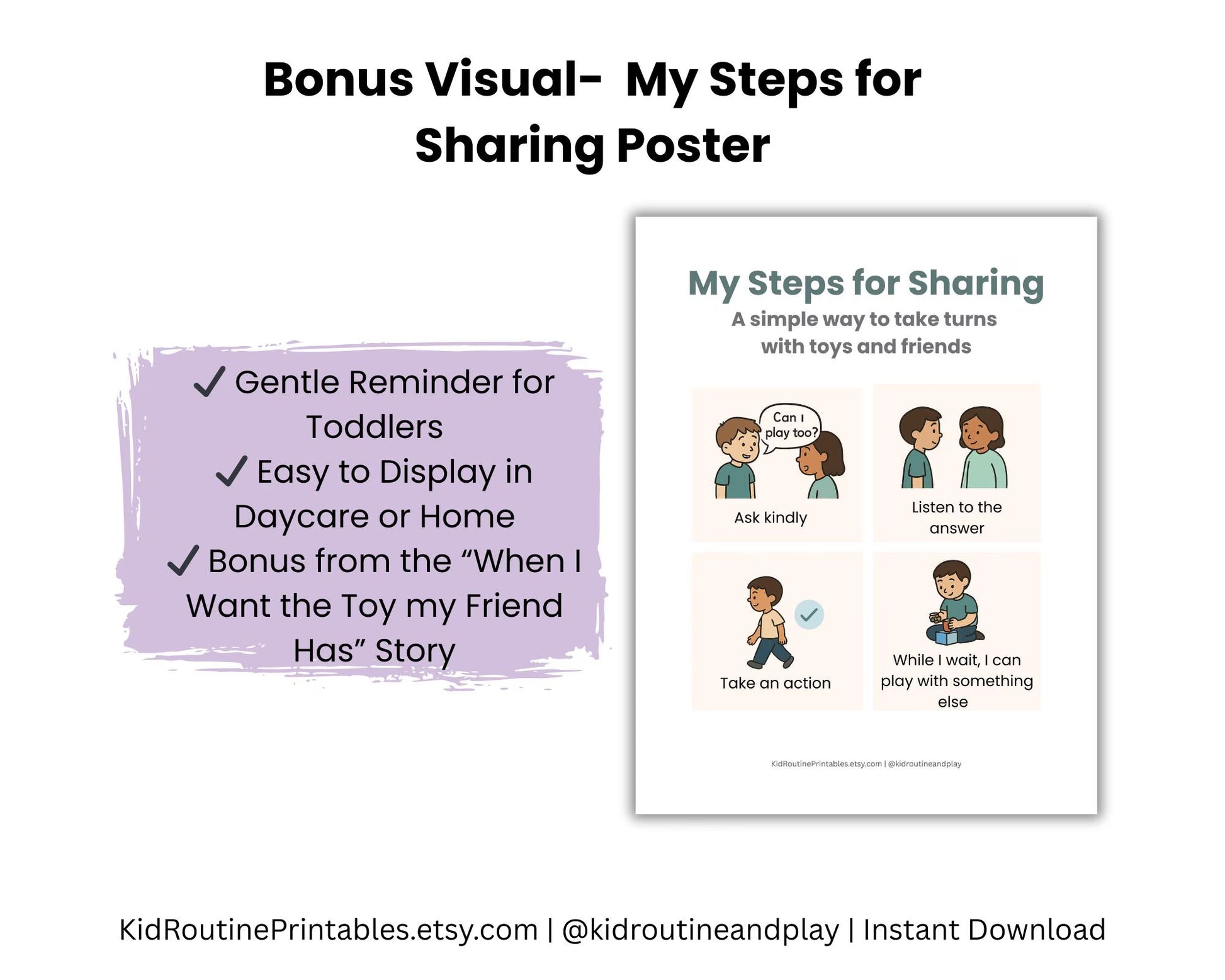 Social Story Bundle for Toddlers – Sharing, School Transitions & Hearing No | Autism-Friendly Printable Stories + Bonus Sharing Poster