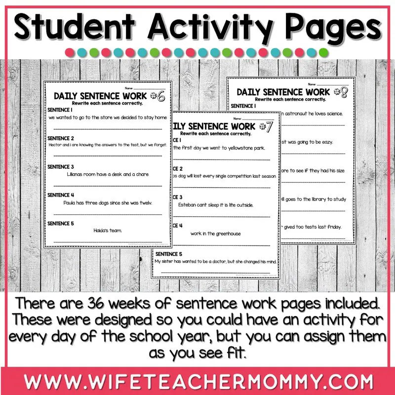 36 Weeks of Fixing Sentences for 5th Grade