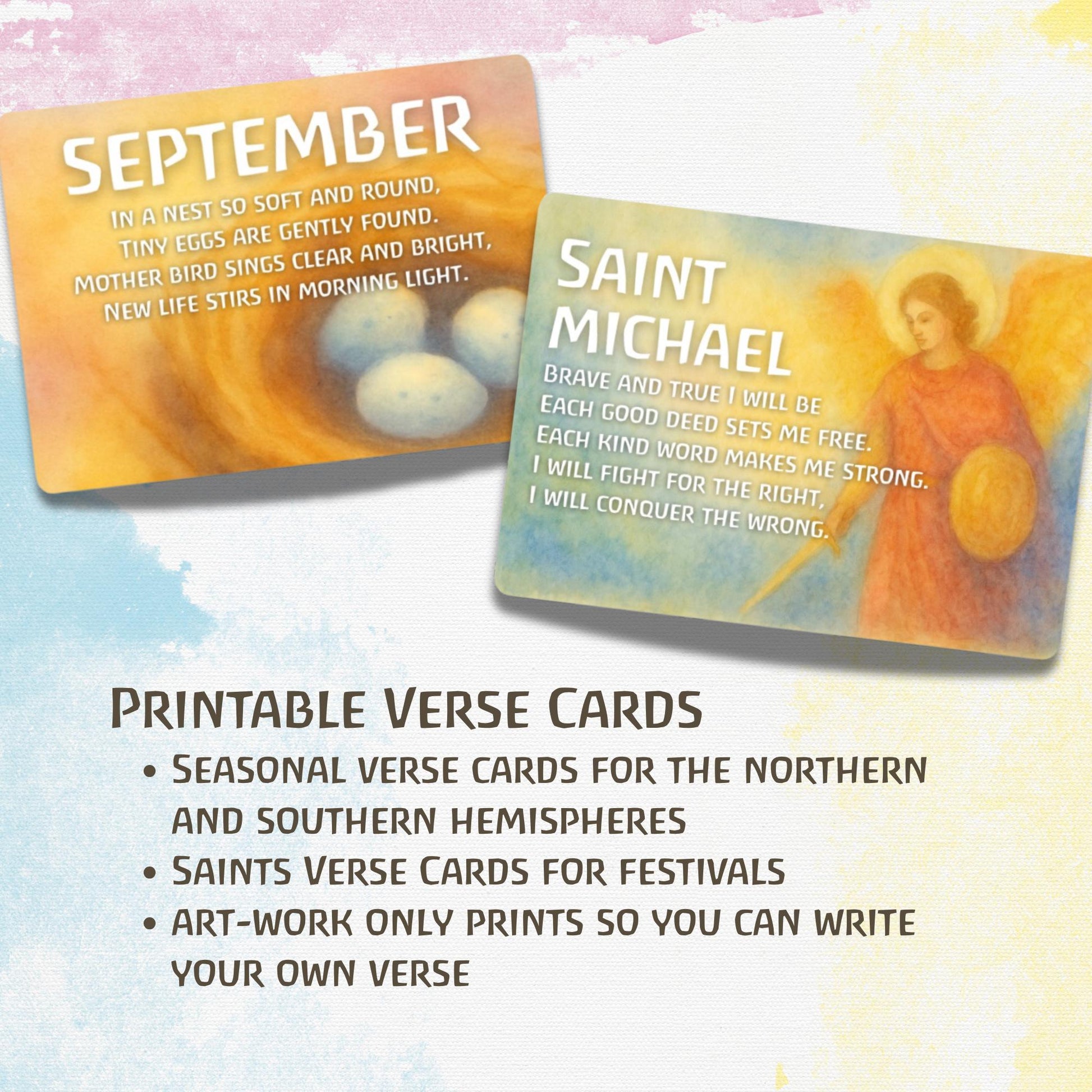 Waldorf Seasonal Verse Cards by Month, digital cards, homeschool Steiner, Waldorf teacher cards, seasonal table decorations, waldorf home