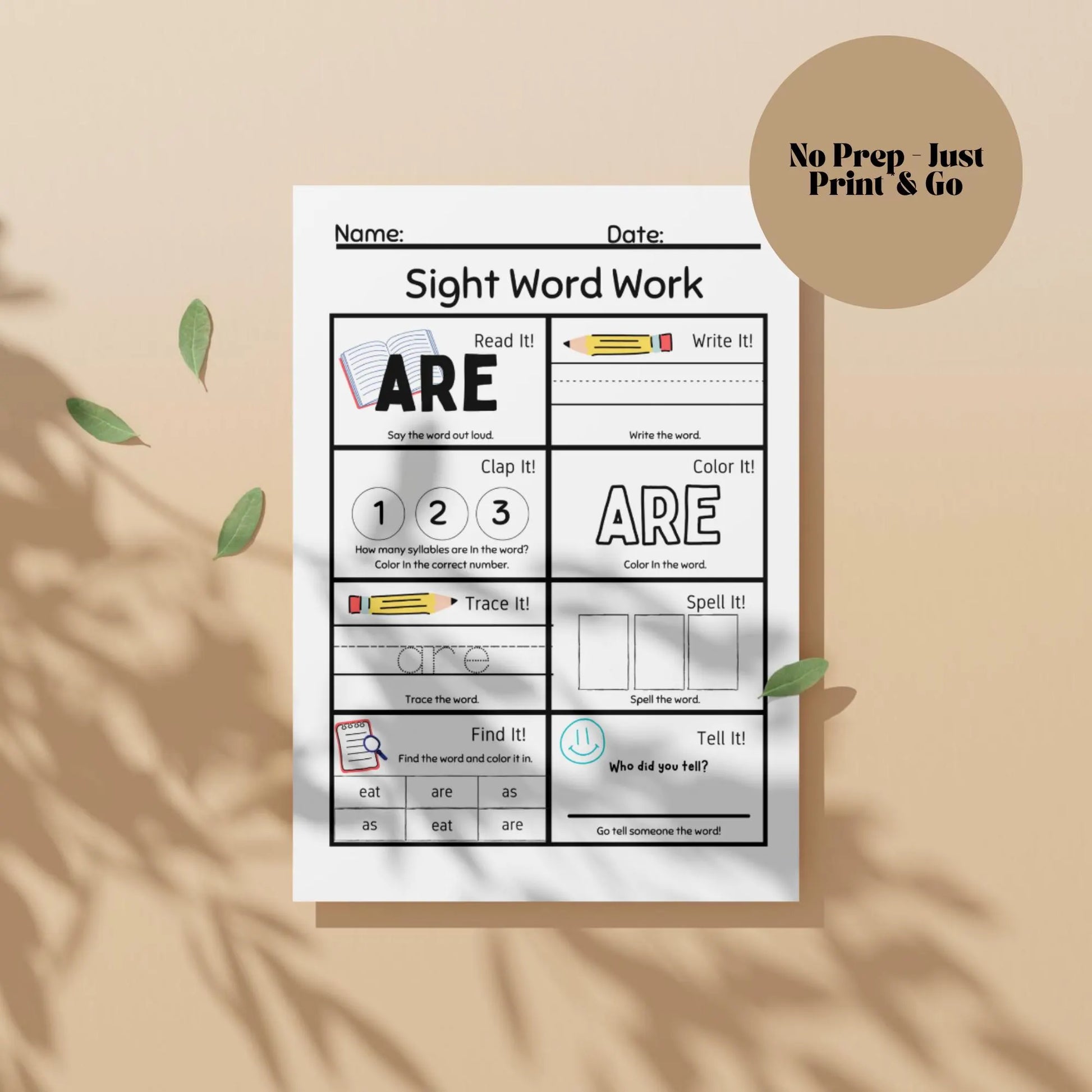 20-Page Sight Word Worksheets for PreK & Kindergarten | Printable Early Reading Practice