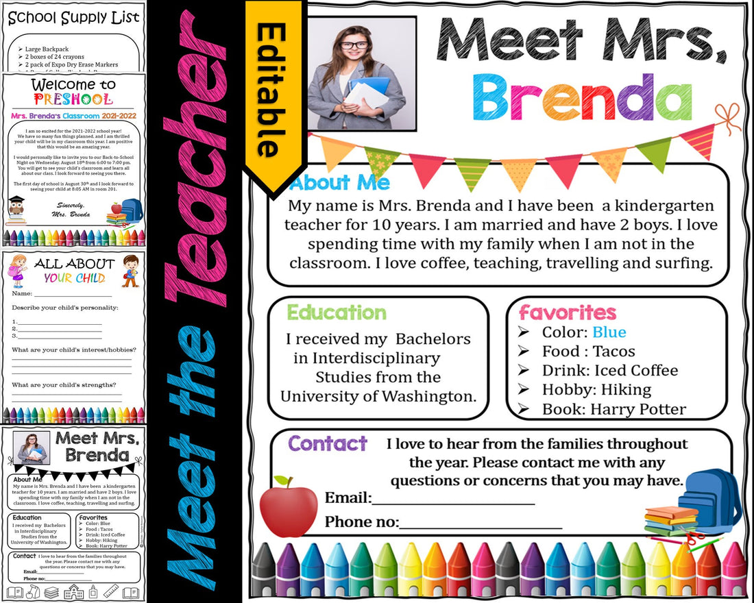 Welcome Letter, Meet the Teacher Template EDITABLE, Classroom Supply List, Back to School, School Supply List, Printable