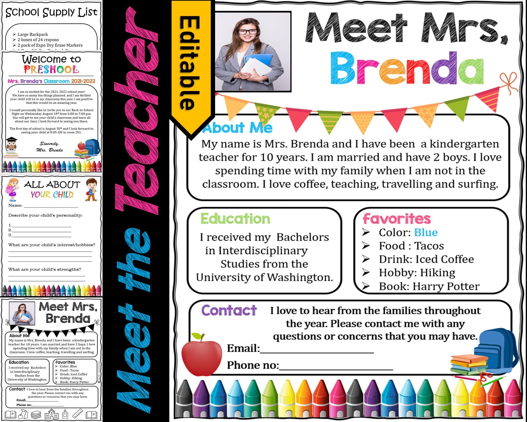 Welcome Letter, Meet the Teacher Template EDITABLE, Classroom Supply List, Back to School, School Supply List, Printable