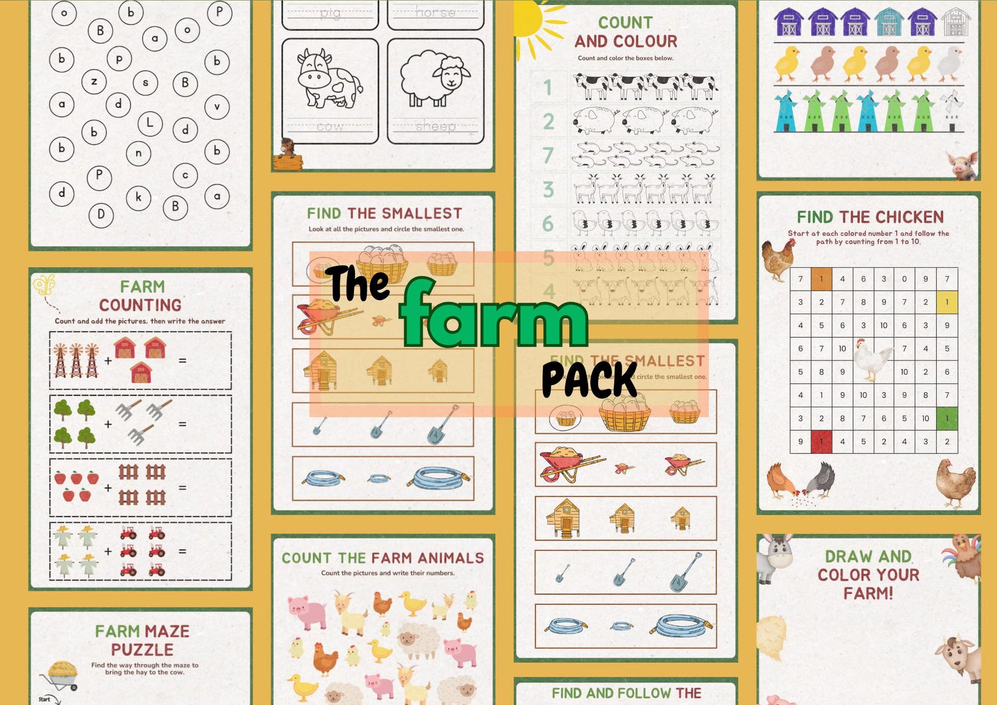 Farm Theme Worksheets for Preschool & Kindergarten – Printable Farm Animal Activities