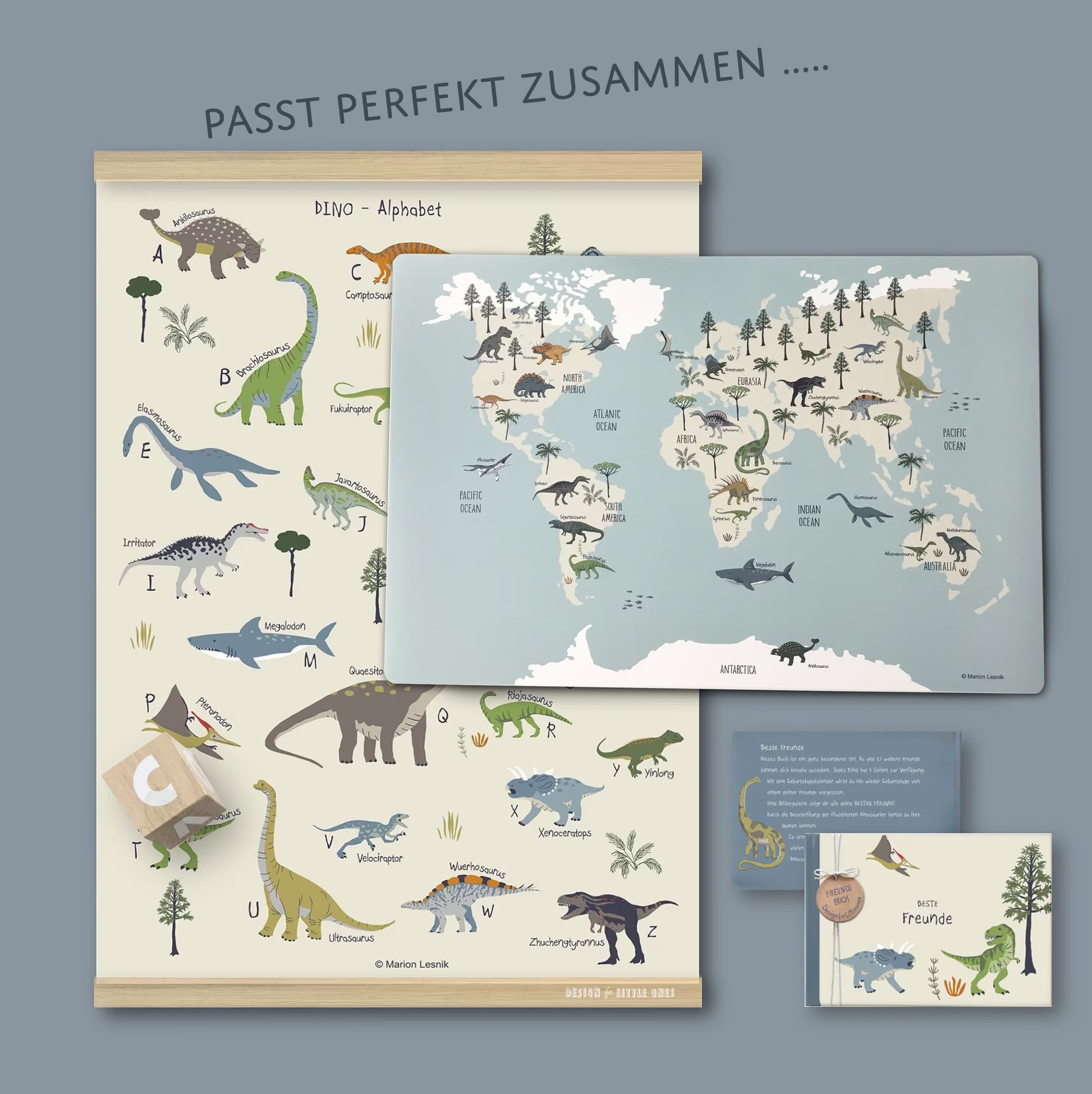 Children's desk pad dinosaur world map; washable