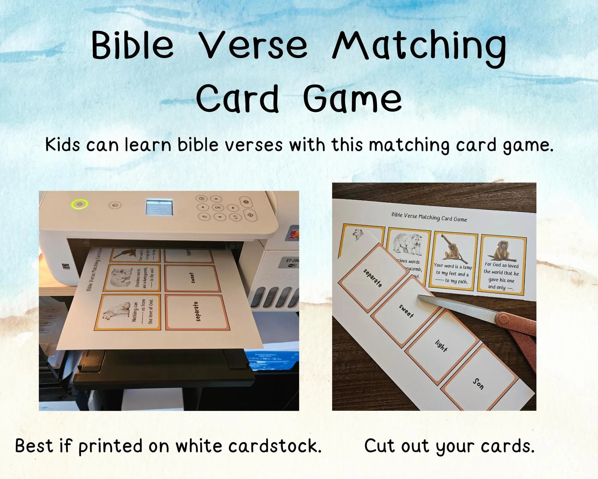 Bible Verse Matching Card Game, Kids Bible Verses Activity, VBS Printables, Sunday School Bible Verse Learning, Kids Bible Games