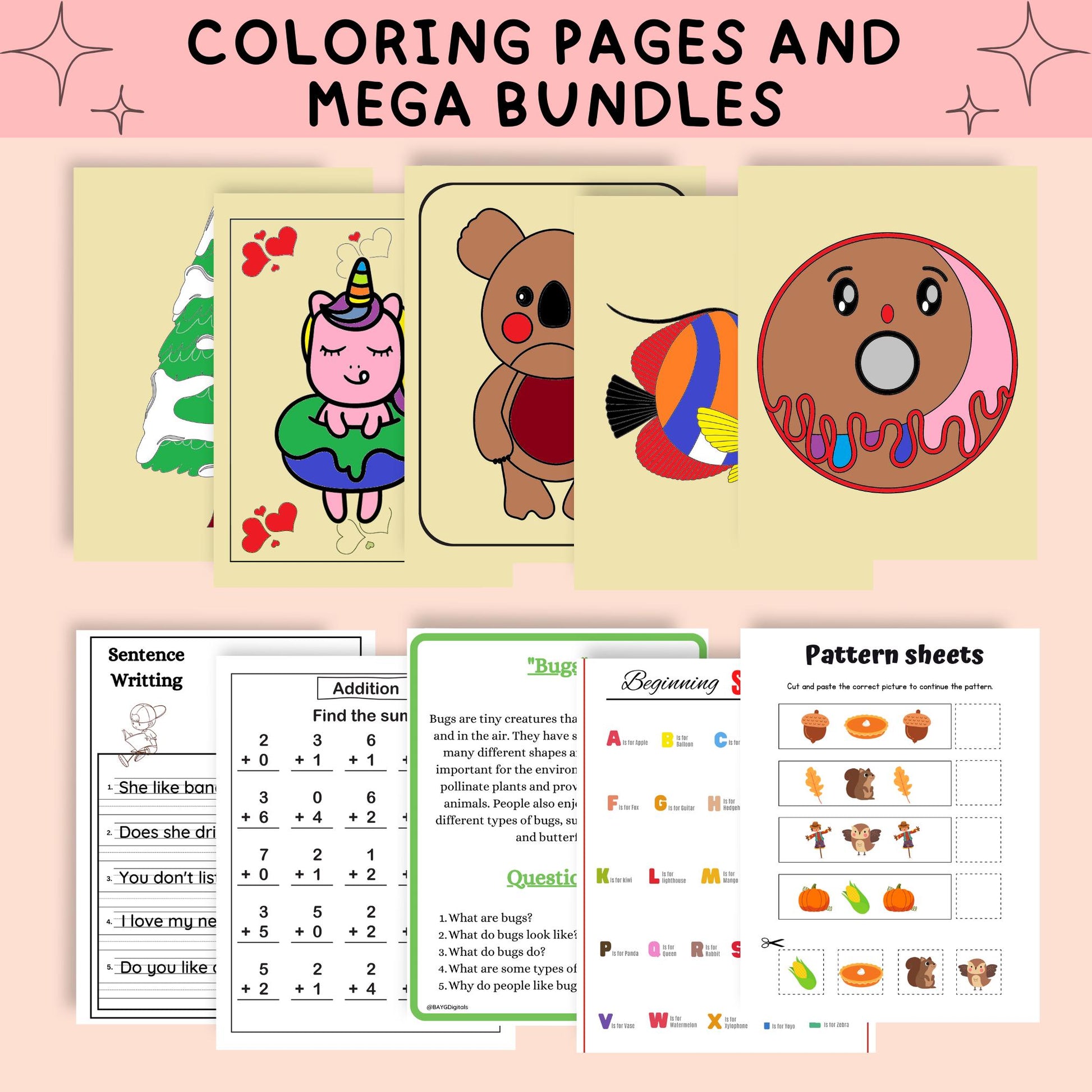 60 000+ Preschool Pre-K + Kindergarten Learning Bundle, Activity Worksheets, Alphabet, Numbers, Shapes, Colors, Coloring pages, Do a Dot