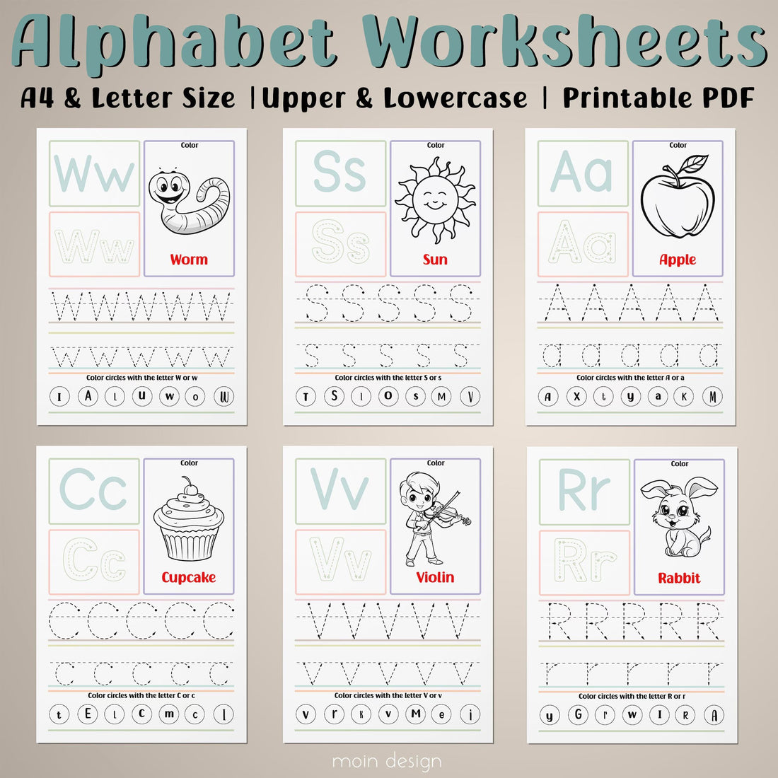 Printable Alphabet Worksheets, ABC Tracing, Handwriting, Coloring Pages, Toddler Activity, 26 Letter Practice, Preschool Learning Activity
