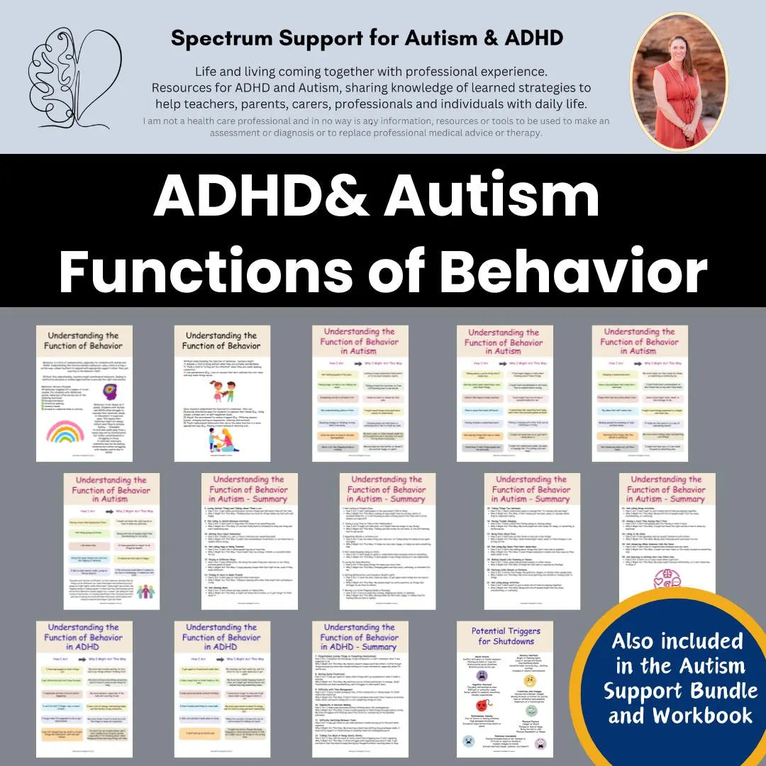 ADHD & Autism Cheat Sheet Understand Common Reasons Function of Behavior Kids and Adults for teachers, schools, parents, therapist handout