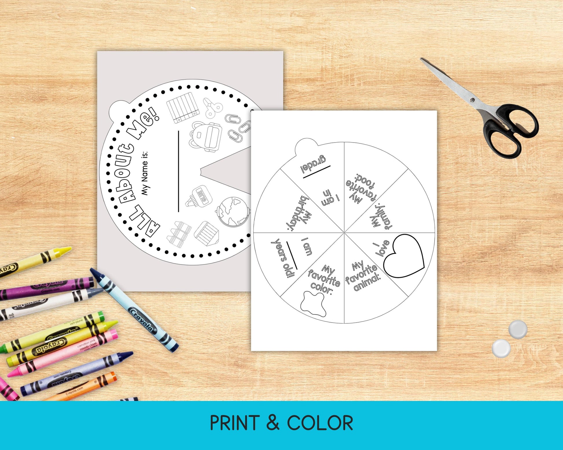 All About Me Spinner Wheel, Back to School Coloring Craft for Kids, First Day of School Activity