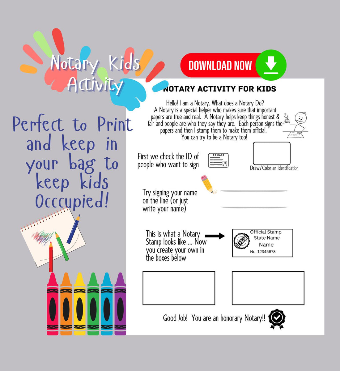 Notary Kids Activity | Notary Flyer Template | Editable Worksheet | Kids Coloring Page | Youth Learning Activity | Notary Worksheet