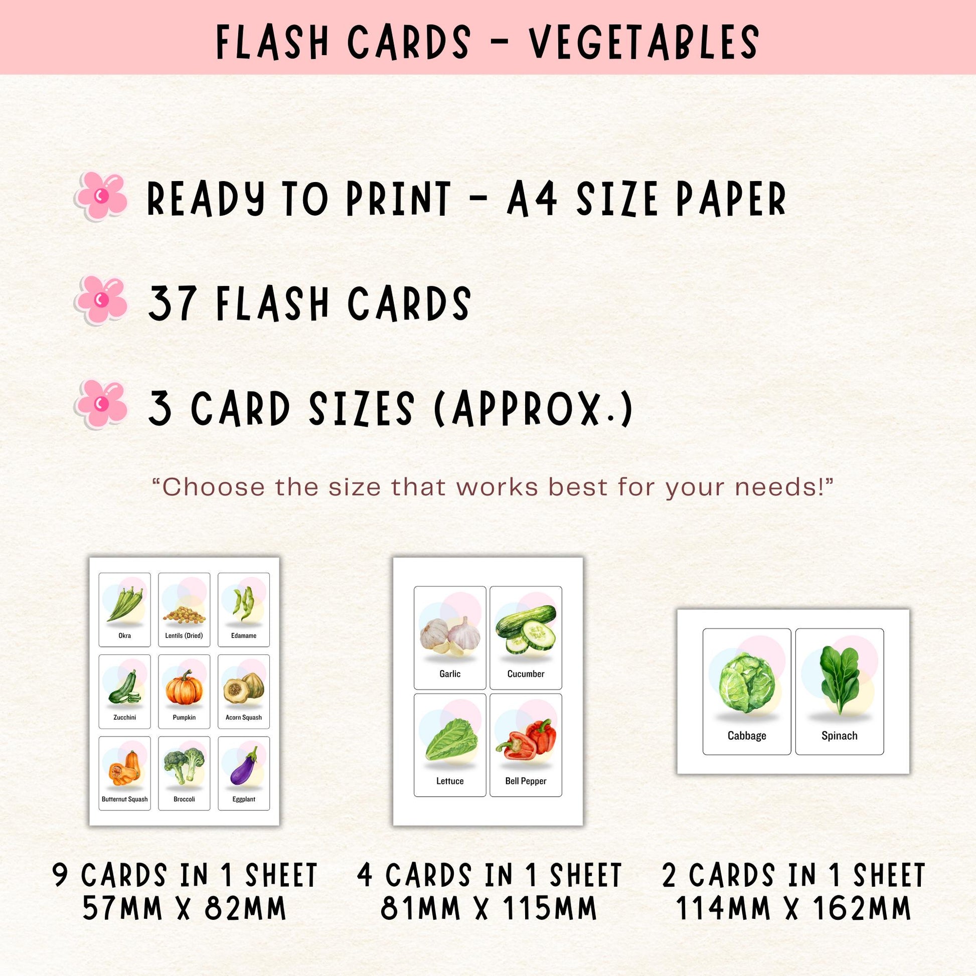 37 Vegetable Flashcards Printable, Veg Vocabulary Cards for ESL & Kids, Montessori Educational Learning Materials for Classroom Teachers PDF