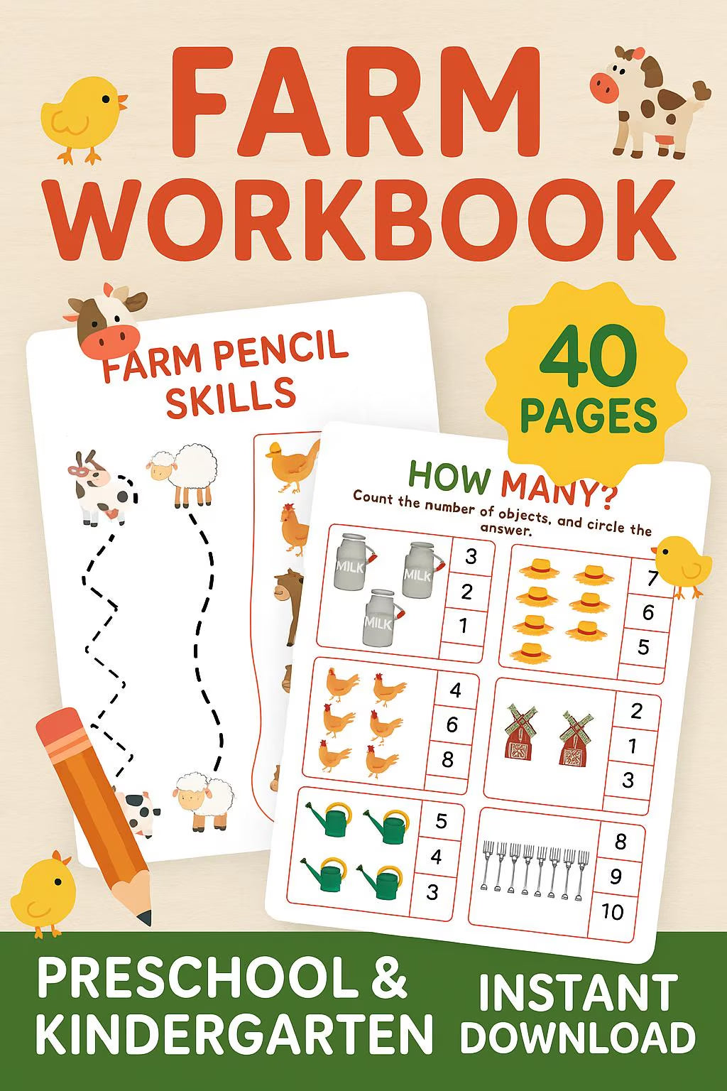 Farm Theme Worksheets for Preschool & Kindergarten – Printable Farm Animal Activities