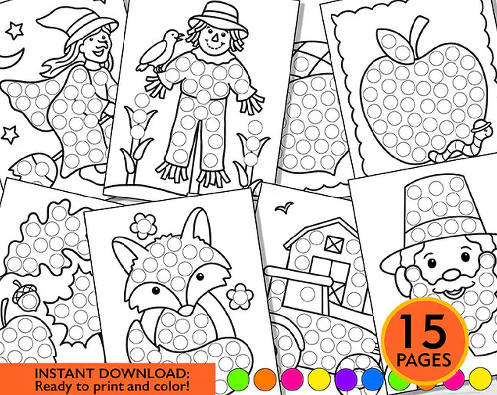 Fall Dot Marker Printable, Fall Do a Dot Activity, Dot Marker Coloring Pages, Fine Motor Activity, Preschool Skills, Fall Dot Marker Sheets