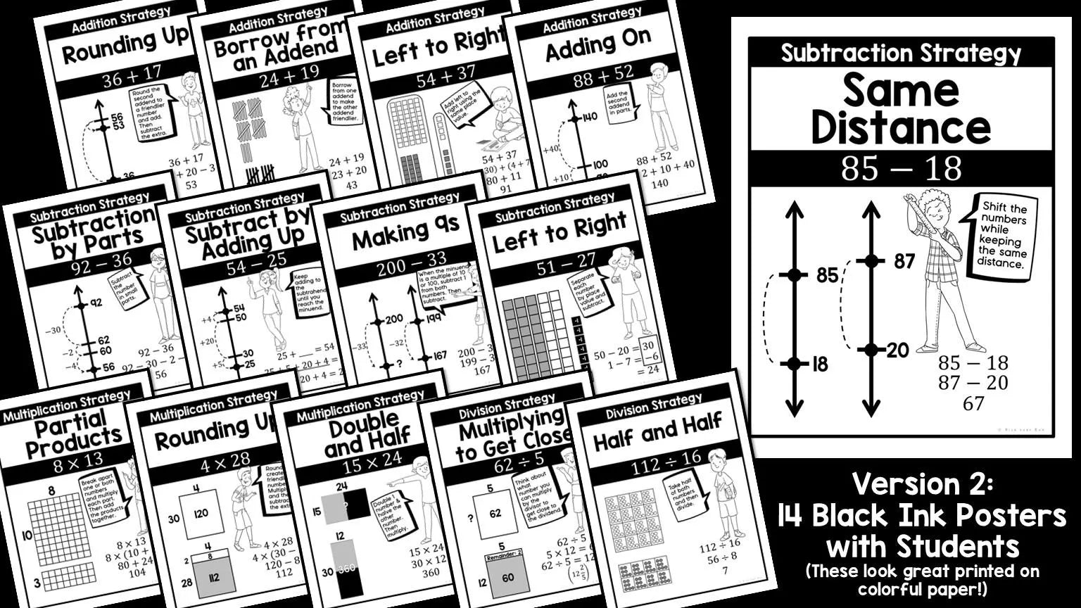 Math Classroom Posters for Mental Math Strategies and Number Talks for 3rd, 4th, 5th, 6th, 7th Grade Middle School Math Teachers