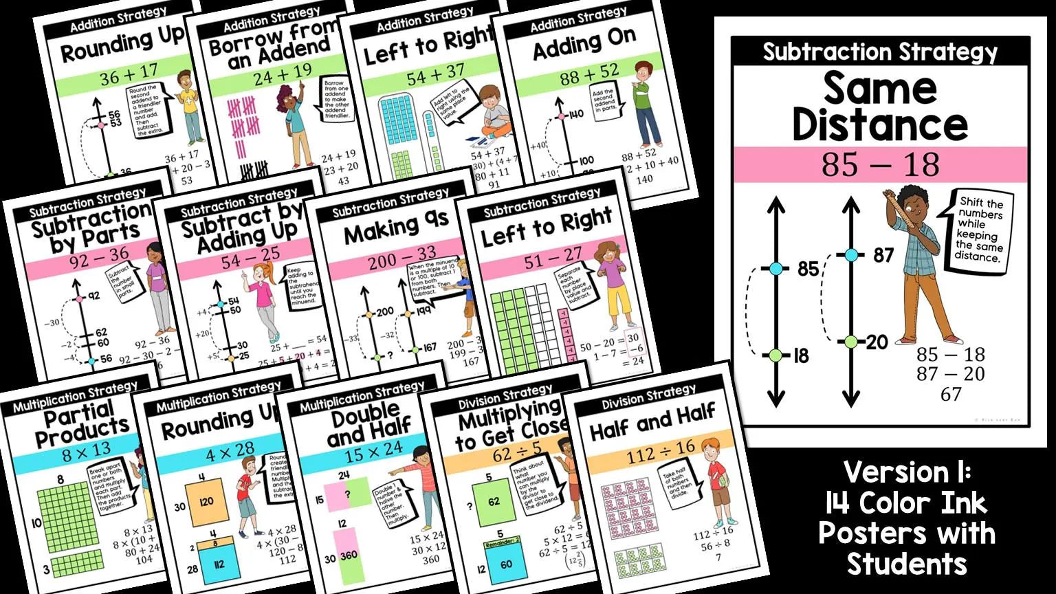 Math Classroom Posters for Mental Math Strategies and Number Talks for 3rd, 4th, 5th, 6th, 7th Grade Middle School Math Teachers