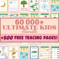 60 000+ Preschool Pre-K + Kindergarten Learning Bundle, Activity Worksheets, Alphabet, Numbers, Shapes, Colors, Coloring pages, Do a Dot