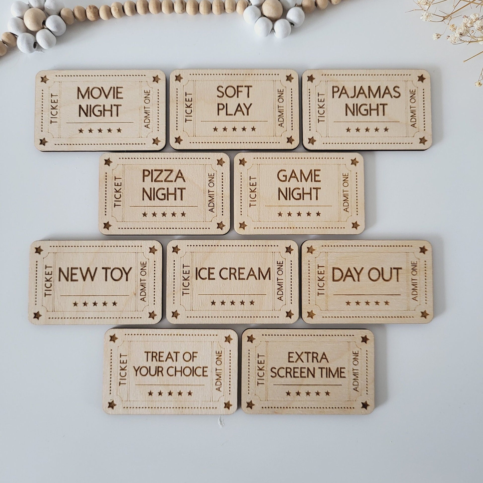 Behaviour Management Tools Wooden Token Set of Appreciation, Reward System, Children Reward Ticket System, Kids Motivational Wood Coins Gift